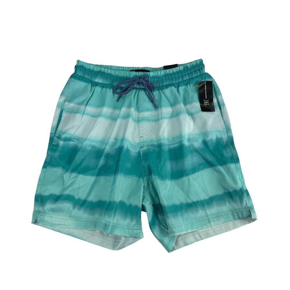 INC Mens Finn Ombre Stripe Volley Swim Trunks Aqua Blue S